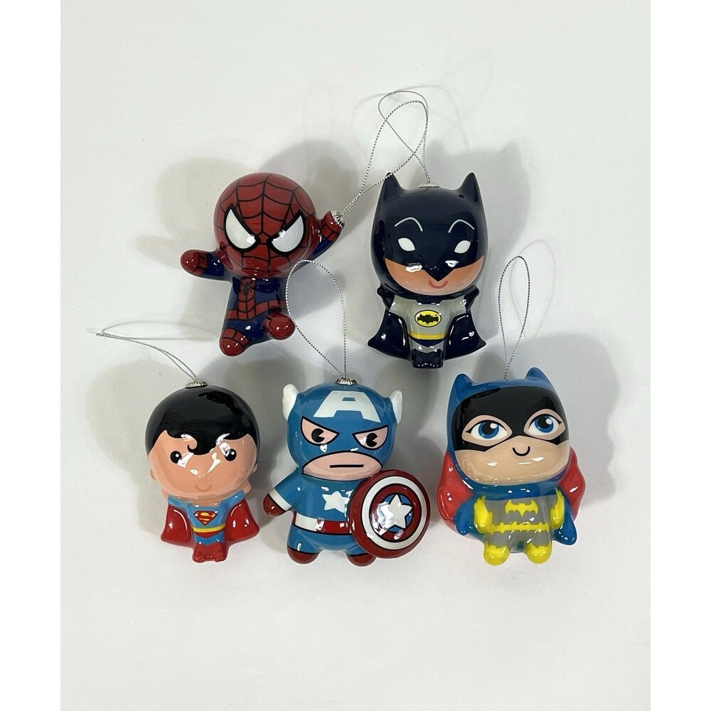Lot Of 5 DC Comics, Marvel Super Hero Decoupage Ornaments! Batman, Spiderman